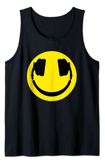 Smile Face Tank Top cartoon headphones funny Smiley face DJ smiling headphone