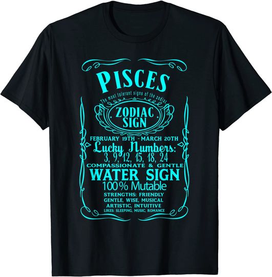 Pisces Art T-shirt ZODIAC SIGN SIGNS PISCES Horoscope Astrology Streetwear