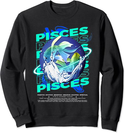 Pisces Art Sweatshirt Fish Zodiac - Sad Aesthetic Edgy Streetwear