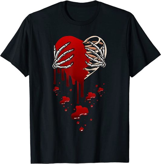 Black Broken Heart T-shirt Crazy Love Hurt Broken Heart Pain Skeleton Bloody Valentine