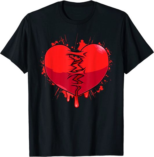 Black Broken Heart T-shirt Sad Valentine Break-up Divorce