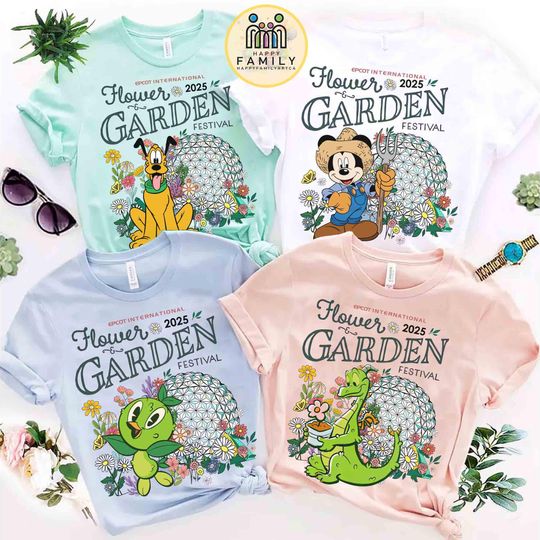 Multi-character Mickey Figment Orange Bird Disney Epcot International Flower & Garden Festival 2025 shirt, Vintage WDW shirt,Family trip tee