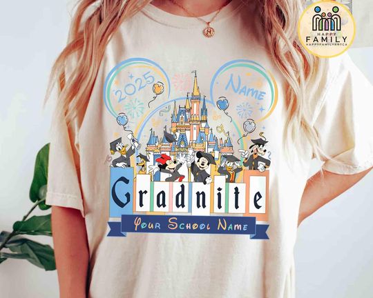 Personalized Mickey & Friends Grad Nite Graduate Shirt, Disney Graduation Party 2025 Shirt, Custom Senior Class of 2025 Tee, The Grad Gift