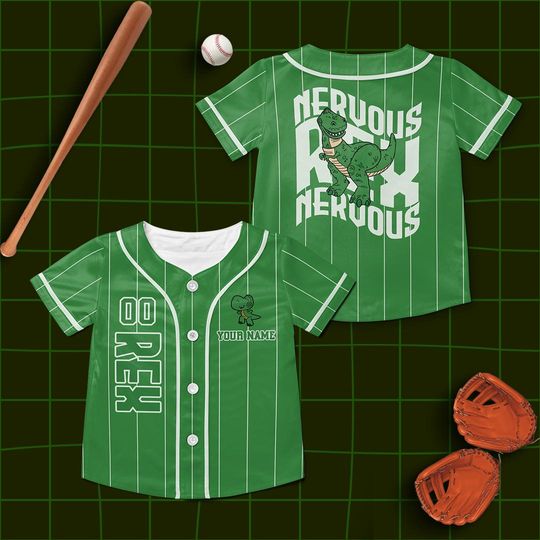 Custom Rex Dinosaur Toy Story Baseball Jersey, Personalized Toy Story Kids Youth Jersey, Adult Disney Sports Outfits, Disney Pixar Fan Gift