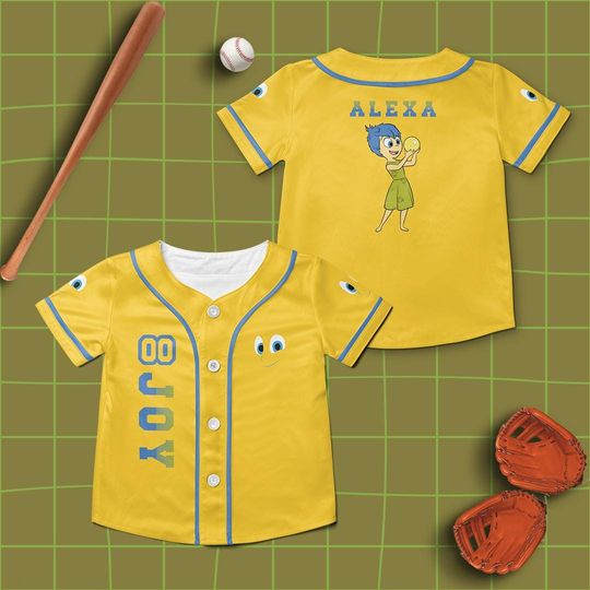 Custom Joy in Inside Out 2 Baseball Jersey, Animation Cartoon Jersey Shirt, Disney Pixar Jersey Shirt