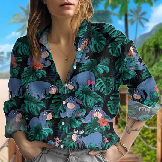 Eeyore Linen Shirt, Disney Eeyore Casual Shirt, Eeyore Women Blouses, Long Sleeve Shirt, Blouses Tops Women, Mothers Day Gift