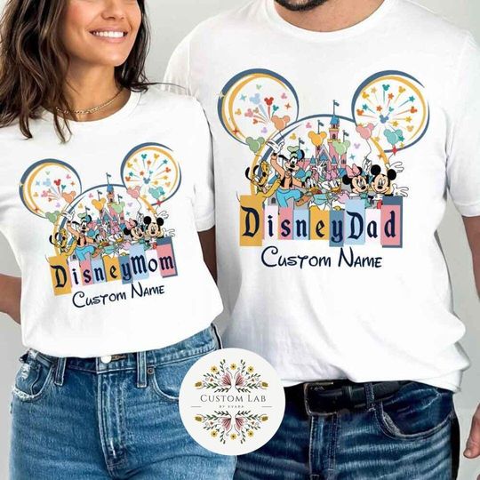 Personalized Mickey & Friends Disney Dad Mom Shirt, Dada Mama New Mom Dad Matching, WDW Disneyland Family Vacation 2025, Mother's Day Shirt