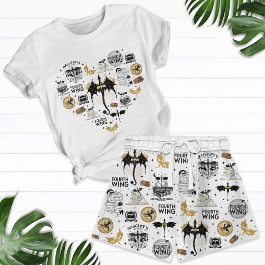 Fourth Wing T-Shirt Short Set, Dragon Rider Pajamas Set, Basgiath War College Loungewear, Ya Fantasy Books Gift, Gifts For Readers