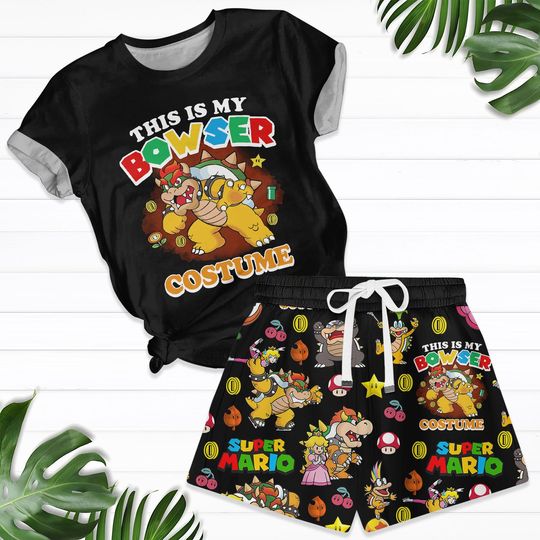 Super Mario Bowser Pajamas Set, Bowser Boss T-Shirt Short Set, Super Mario Character Sleepwear, Mario And Bowser Summer Pants