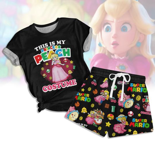 Princess Peach Mario Pajamas, Super Mario T-Shirt Short Set, Princess Peach And Friends Summer Short, Birthday Girl Gift, Disney Movie