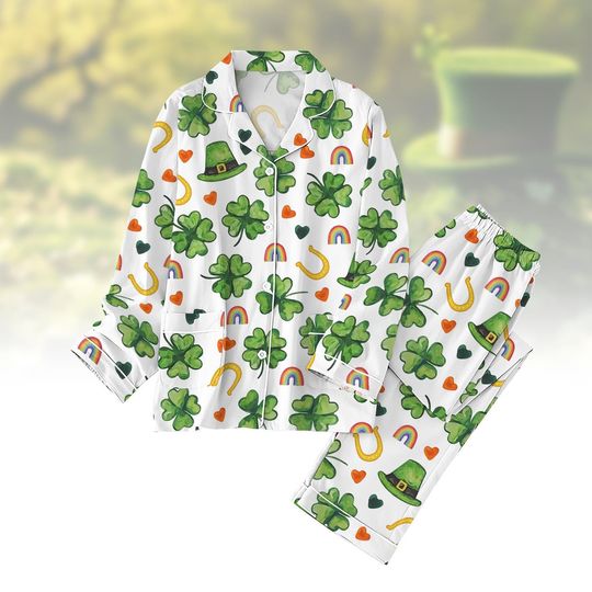 Lucky Shamrock Pajamas, Lucky Clover T-Shirt Pants Set, Funny Irish Sleepwear, Saint Patricks Day Holiday Pajamas, Shenanigans Pjs Pant
