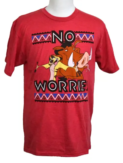 Lion King No Worries T-shirt Disney Timon & Pumbaa Graphic Tee Red NWT
