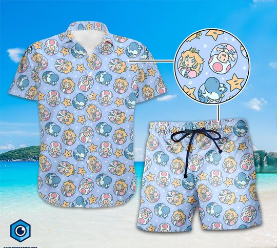 Super Mario Princess Peach Hawaiian Shirt, Super Mario Hawaiian Shirt, Mario Bros Hawaii Shirt, Super Mario Shirt, Tropical Hawaiian Shirt