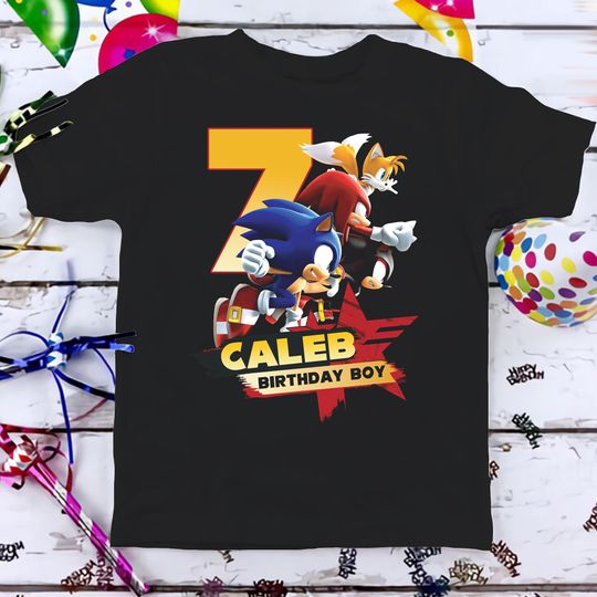 Sonic The Hedgehog Birthday T-Shirt, Sonic Knuckles Tails Custom Personalized Boy Girl Cartoon Birthday Shirt