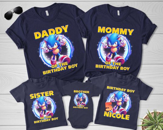 Sonic Birthday Tee personalized with age & name,Custom Sonic Shirt,Sonic Family Birthday Shirt,Sonic Kids Shirt,Birthday Party Shirt