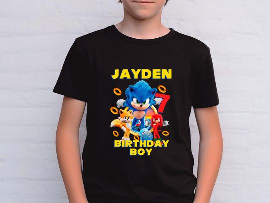 Custom Sonic Birthday Shirt, Sonic Birthday Shirt Personalized with Age and Name, Boy Birthday Shirt, Sonic Birthday Shirt
