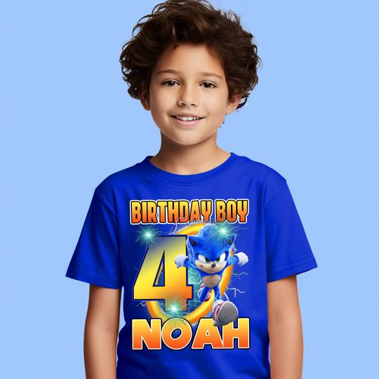 Custom Sonic Birthday Shirt, Personalized Family Shirt, Gift for Boys,Unisex Shirt,Birthday Tee