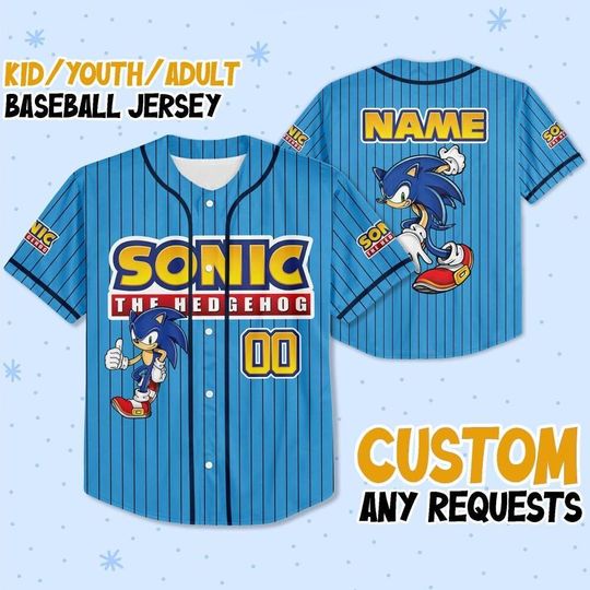 Personalize Sonic The Hedgehog Blue Jersey, Funny Sonic Party Shirt, Custom Sonic Jersey, Sonic Birthday Gift