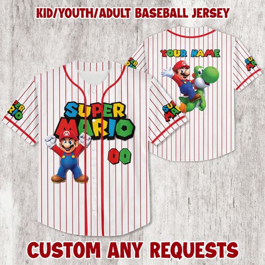 Personalized Super Mario Baseball Jersey |  Mario Baseball Jersey | Jersey for Kids