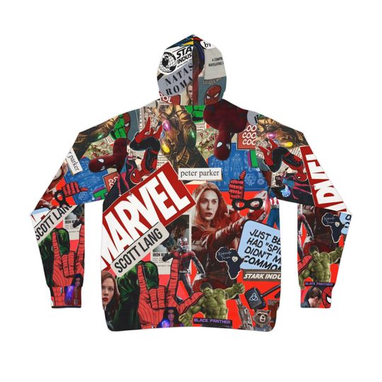 Superhero Collage Athletic Hoodie, Marvel Fans Gift, Comic Book Sweatshirt, Movie Night Apparel, marvel dc. spiderman,tom holland,tobey hulk