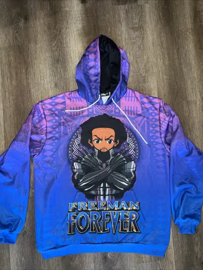Black Panther Boondocks Freeman Forever Marvel Over Print 3D Hoodie Mens Sz XL