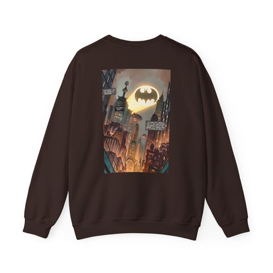 Batman Skyline Unisex Crewneck Sweatshirt, Cozy Gift for Superhero Fans, Perfect for Casual Wear, Comic Book Lovers, Birthday Present