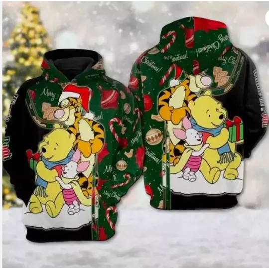 Tigger Piglet Eeyore Winnie The Pooh Merry Christmas 3D HOODIE HALLOWEEN GIFT