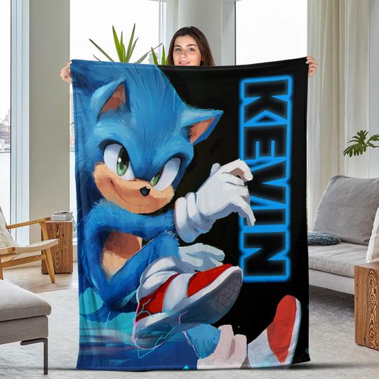 Personalized Sonic Quilt Blanket, Sonic The Hedgehog Kids Blanket, Sonic Birthday Party, Disney Sonic Blanket, Birthday Blanket