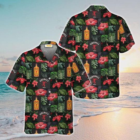 Fireball Flower Hawaiian Shirt, Men Hawaiian Button Up Shirts, Summer Gifts Anniversary/Birthday/Vacation Gifts