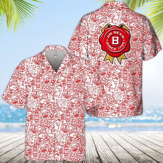 Jim Beam Hawaiian Shirt, Whiskey Lover Vacation Shirt, Drinking Button Down Shirt, Jim Beam Whiskey Aloha Shirts Men, Summer Shirt