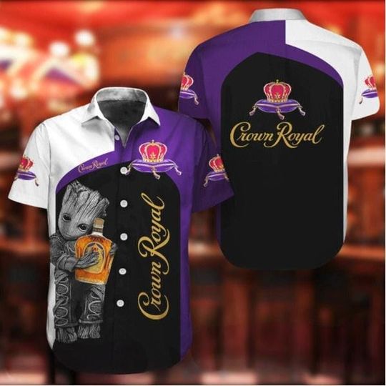 Baby Groot Crown Royal Button Shirt, Drinking Whisky Button Shirt, Whiskey Lover Button Shirt, Button Down Shirt, Wine Button Up Shirt