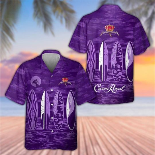 Crown Royal Aloha Shirt, Wine Vacation Shirt, Crown Royal Hawaiian Shirt Women, Alcohol Label Button Shirt, Crown Royal Whiskey Shirt