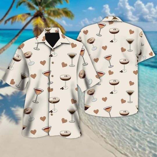 Espresso Martini Hawaiian Shirt, Drinking Button Up Shirt, Espresso Martini Holiday Party Shirt, Champagne Shirt, Cocktail Hawaiian Shirt