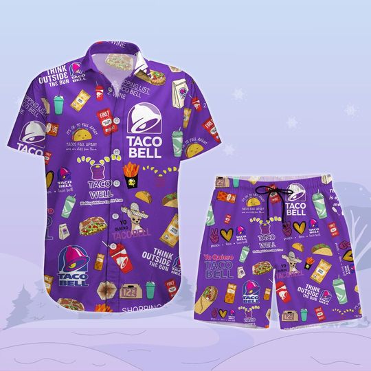 Taco Bell Button Shirt, Fast Food Button Shirt Shorts, Taco Bell Sauce Button Shirt Shorts, Mexican Shirt, Burrito Lover Hawaii Short