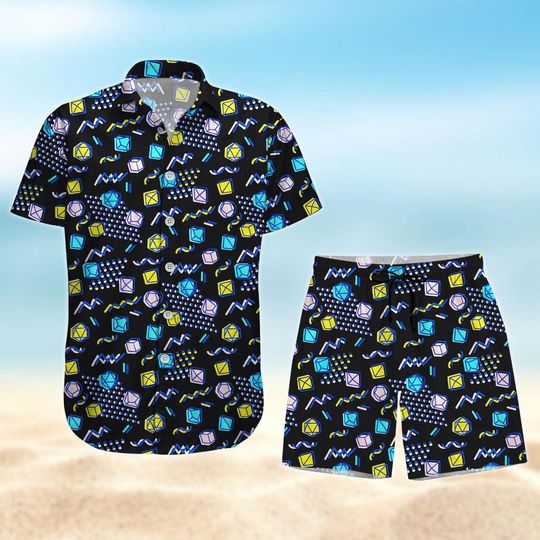 Dice DnD Button Shirt, DnD Hawaiian Shirt, Dungeons and Dragons Summer Shirt, Beach Shorts For Men, DnD Merch For Vacation