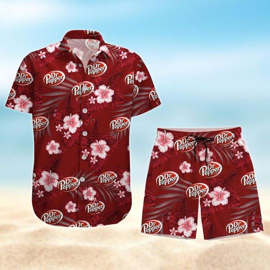 Dr Pepper Hawaiian Shirt And Shorts, Dr Pepper Button Shirt, Soda Lover Beach Shirt, Summer Shorts Men, Soda Summer Shirt