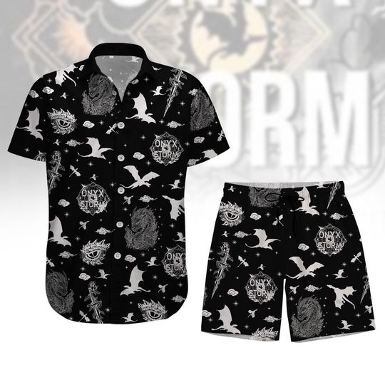 Onyx Storm Button Shirt, Dragon Rider Hawaiian Shirt, Fourth Wing Beach Shirt And Summer Shorts, Vacation Shirt, Bookish Lover Gifts