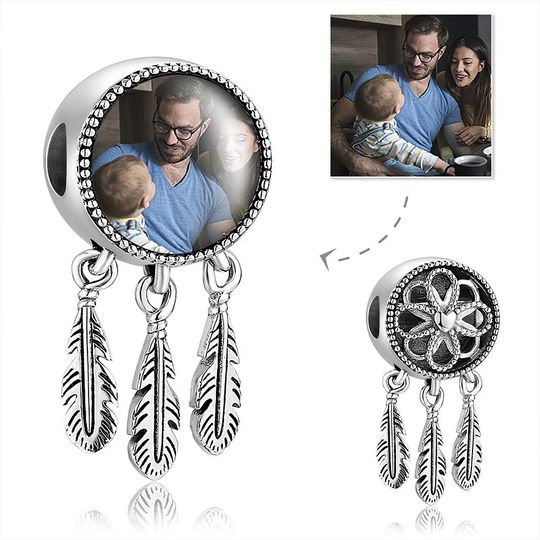 Engraved Photo Charm Dreamcatcher Platinum Plated
