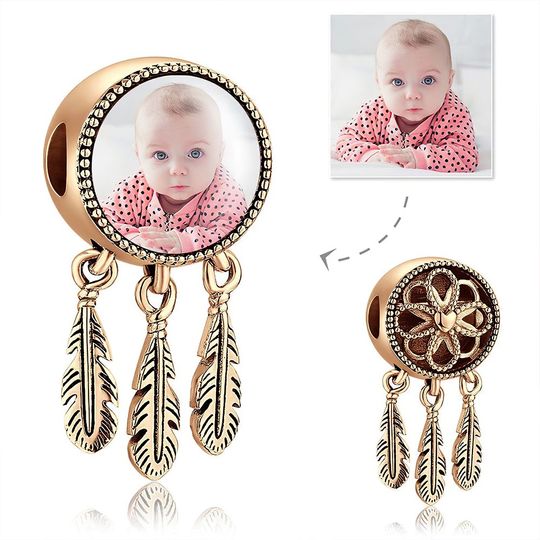 Engraved Photo Charm Dreamcatcher Golden Plated