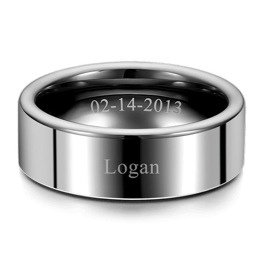 Engraved Men's Polished Tungsten Ring