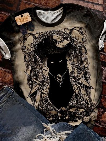 Discover Black Cat Magic Night Halloween T-shirt