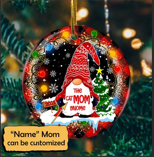 Gnome Ornament Ceramic Circle Custom Ornament