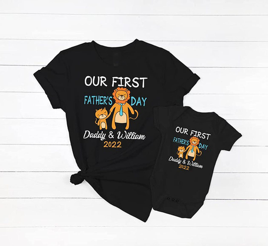 Dad Personalised Name Daddy Baby Our First Fathers Day T-Shirt