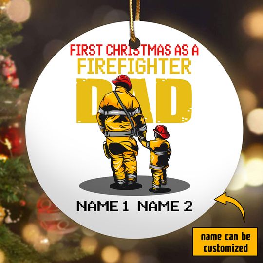 First Christmas As A Firefighter Dad Ceramic Circle Custom Ornament