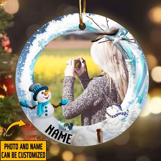 Merry Christmas Personalized Photo Ceramic Circle Ornament
