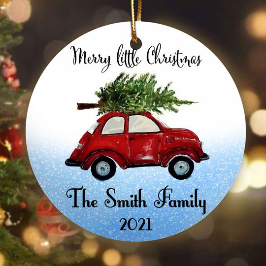 Merry Little Christmas Family Personalized Ceramic Circle Ornament
