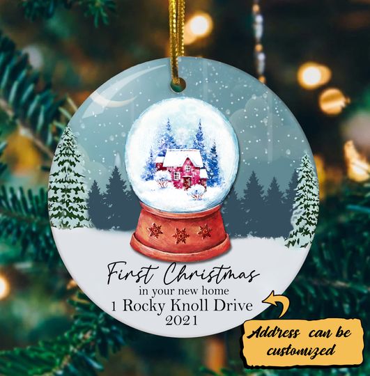 Our First Home Personalized First Christmas New Home Address  Ceramic Circle Ornament