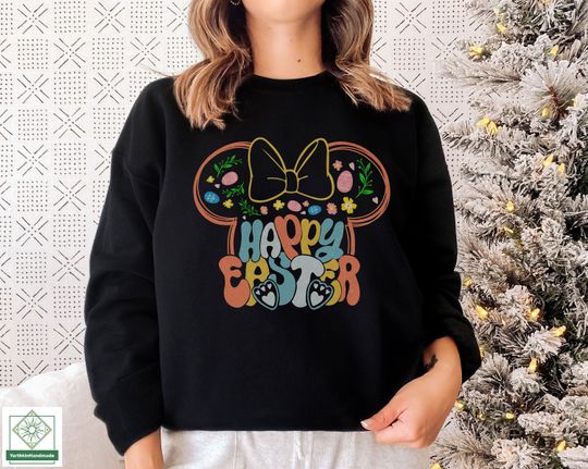 Retro Minnie Mouse Happy Easter Sweatshirt, Easter Disney Sweatshirt