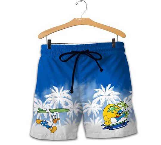 Donald Duck Blue White Yellow Patterns Summer Tropical Disney Shorts