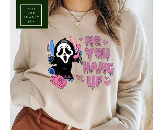 No You Hang up Stitch Horror Sweatshirts, Disney Scream Sweatshirt, Stitch Ghost face